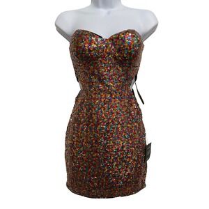 Lulus Rainbow Sequin Strapless Cutout Bodycon Mini Dress XS New Years Party